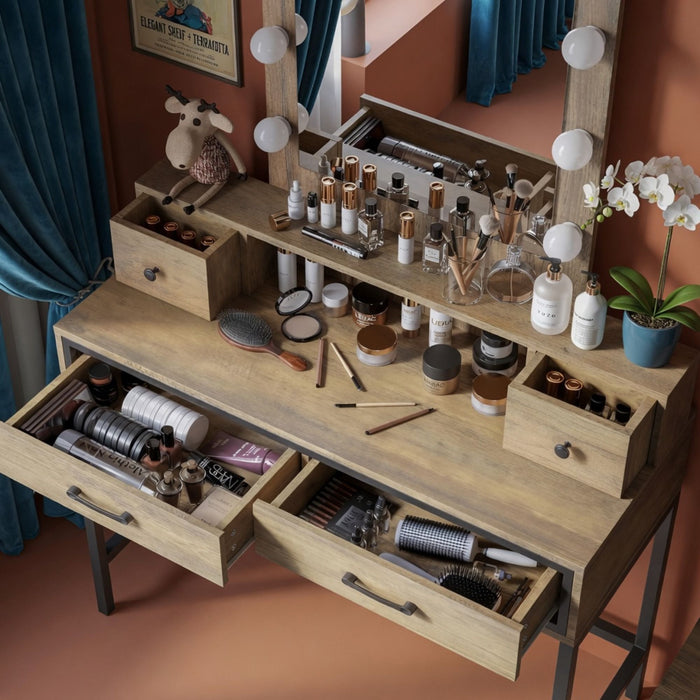 Vanity Desk With 3 Color Lighted Mirror And 4 Drawers