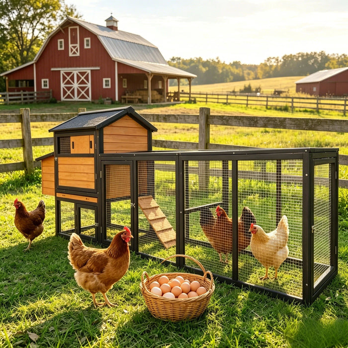 Large Outdoor Hen House With Run And Nesting Box Poultry Cage