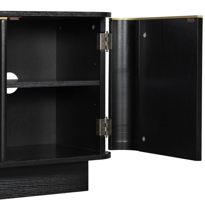TV Stand, Fluted Media Console With Adjustable Shelves And Cable Holes