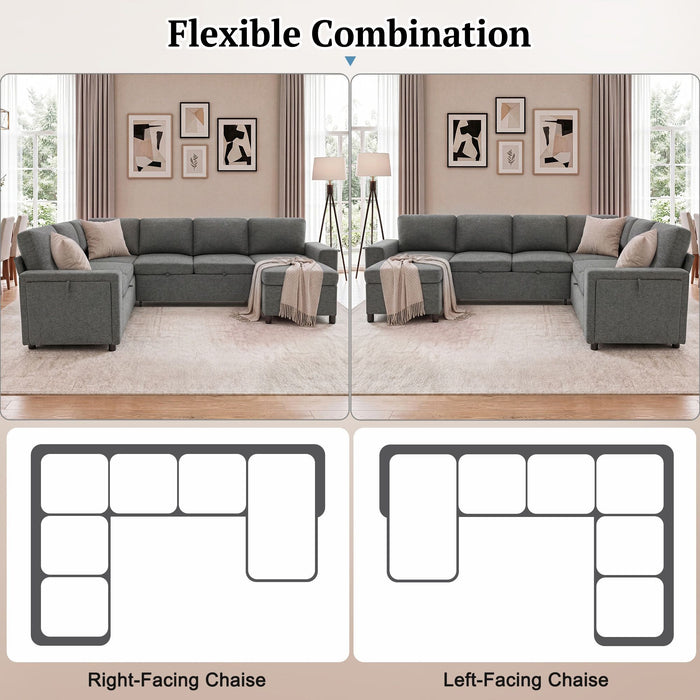U - Shaped Convertible Sectional Sofa Bed With Storage, USB Charger & Cup Holders