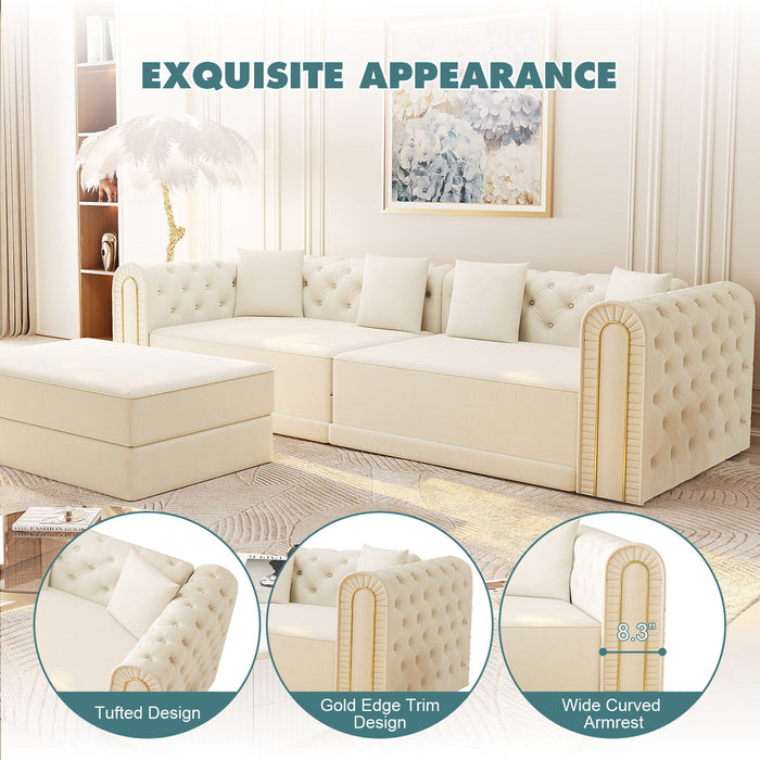 3-In-1 Convertible Sleeper Sofa With Movable Ottoman For Living Room