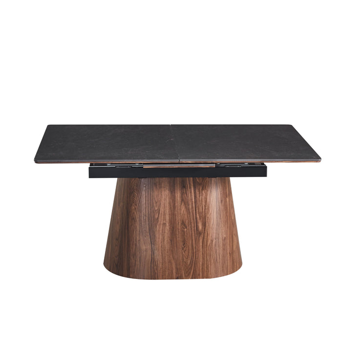 Extendable Dining Table With Cone Base And 6 Dining Chairs - Brown / Black