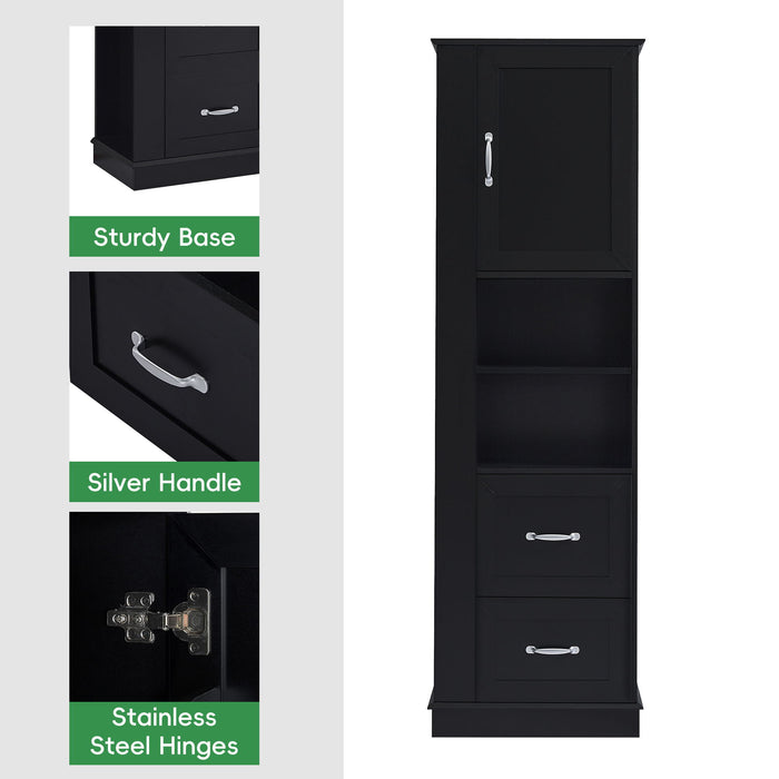 Freestanding Bathroom Storage Cabinet With Adjustable Shelves And Side Hooks Board, Rectangle Design