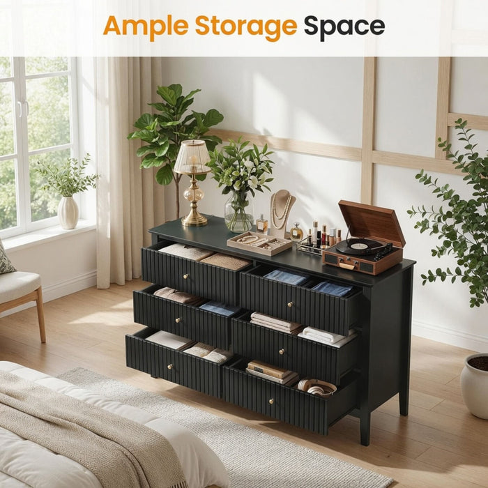 Modern 6 Drawer Fluted Dresser