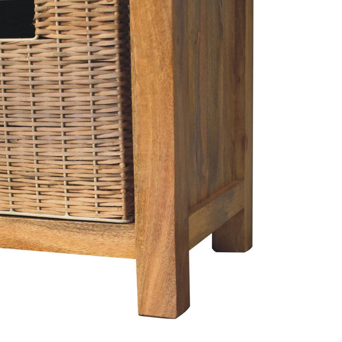 Rattan Basket Linen Bench - Brown