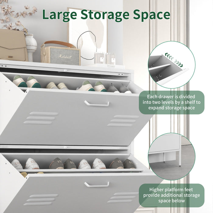 Modern Shoe Storage Cabinet With 3 Flip Drawers And Metal Frame For Entryway - Brushed Nickel