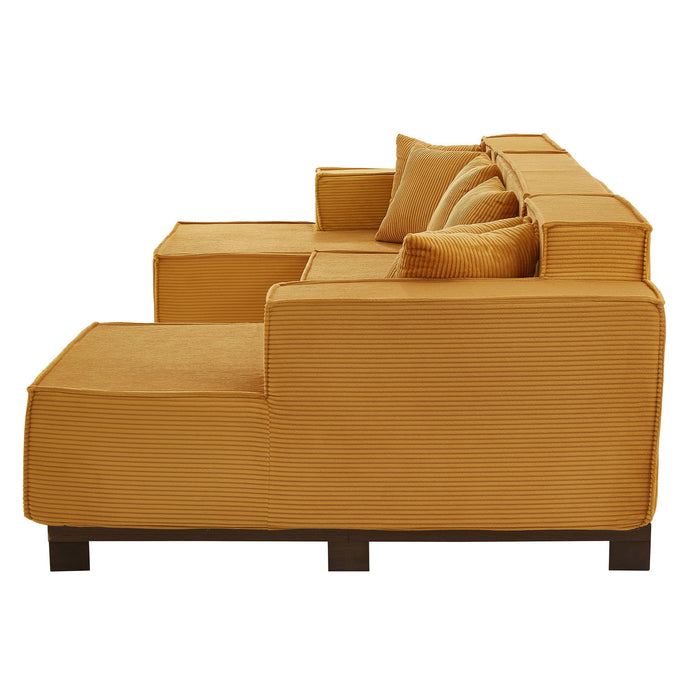 U-Shaped Sectional Sofa With RGB LED Light Strip And 6 Pillows