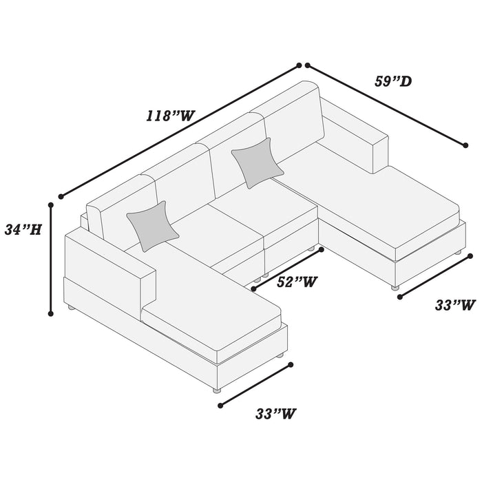 U-Shaped Sectional Set With Cushion Back Armless Chairs Right And Left Arm Chaise