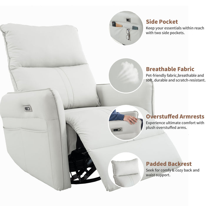 29.92" 270 Power Swivel Rocker Recliner Chair, Electric Glider Reclining Sofa With USB Ports, Power Swivel Glider, Rocking Chair Nursery Recliners For Living Room Bedroom