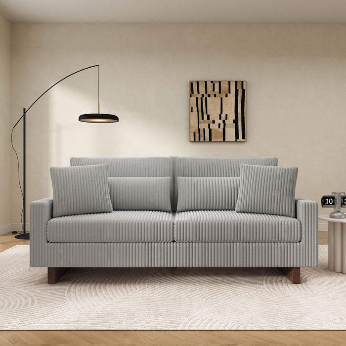 Modern Corduroy Loveseat Sofa With 4 Pillows