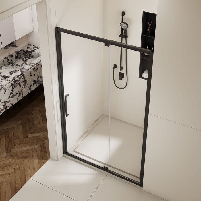 Adjustable Shower Door With Clear SGCC Tempered Glass And Aluminium Alloy Frame - Matte Black