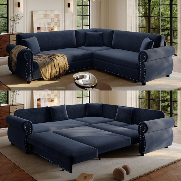 L-Shaped Sofa Couch With Pull-Out Bed