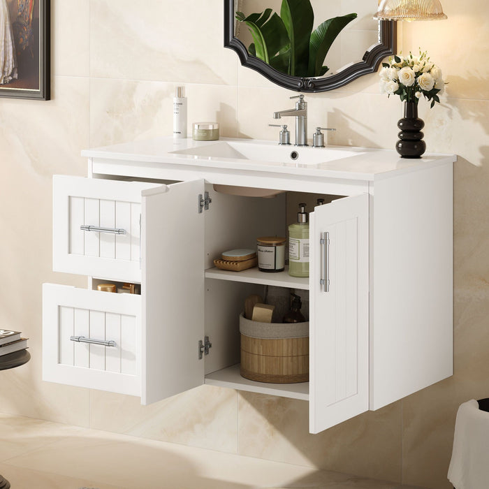 Wall Mounted Bathroom Vanity & Sink, 2 Drawers