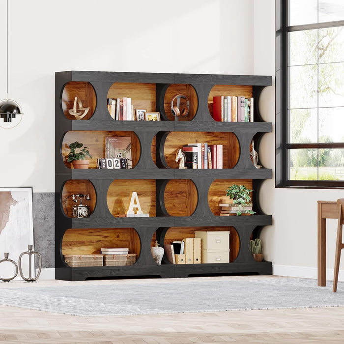 4 Tier S-Shaped Freestanding Storage Shelf For Living Room - Black / Brown