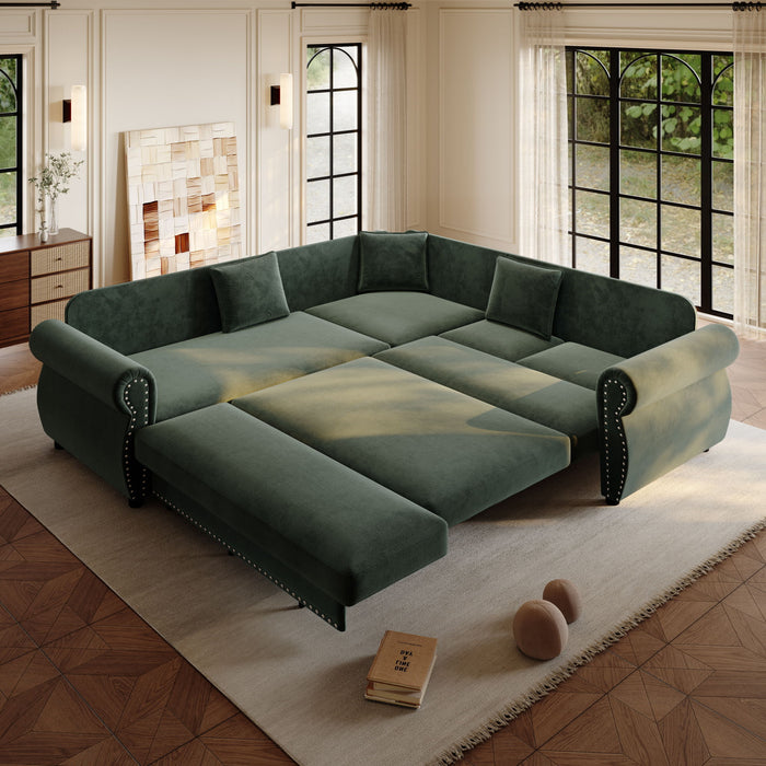 L-Shaped Sofa Couch With Pull-Out Bed