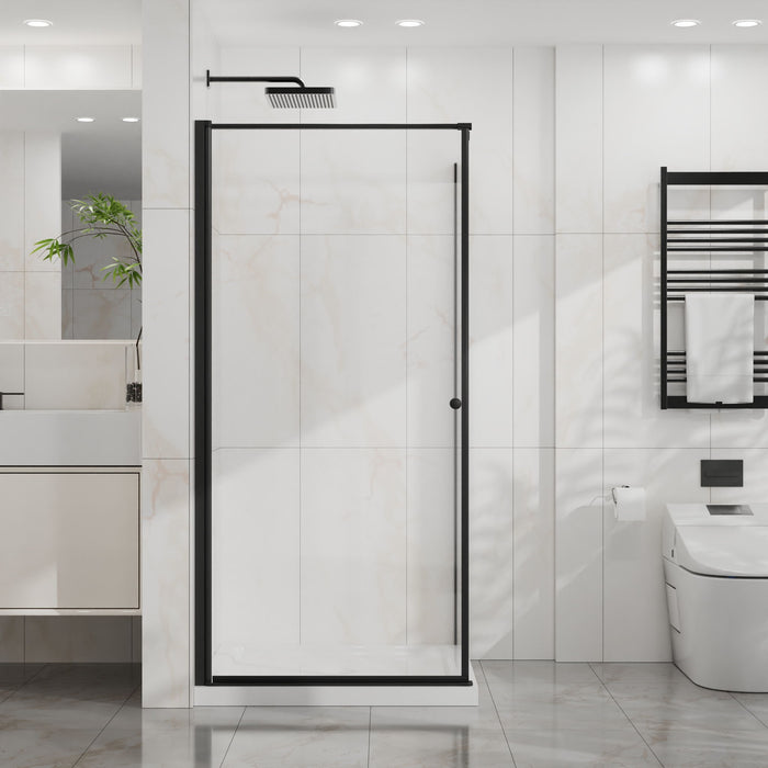 Corner Shower Enclosure, Frameless Pivot Door - Matte Black