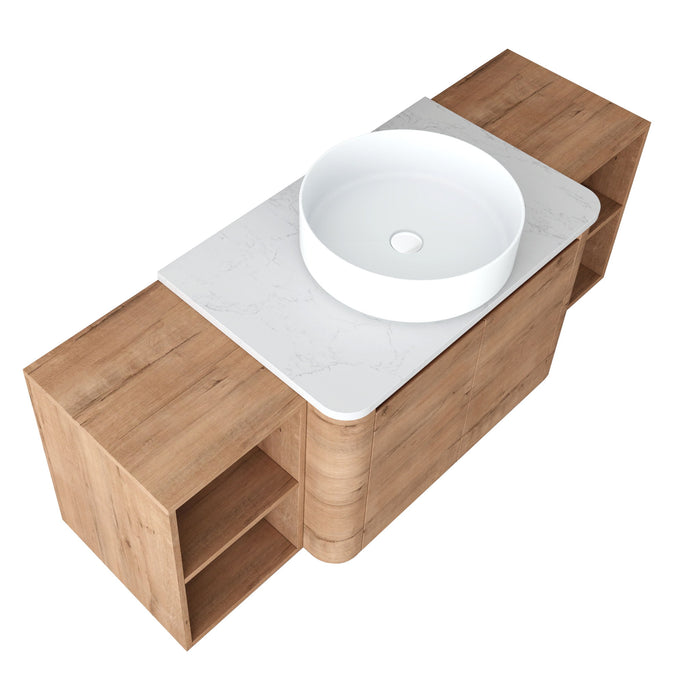 Wall Mounted Bathroom Vanity With Art Sink, 2 Storage Shelves, Soft Close Door