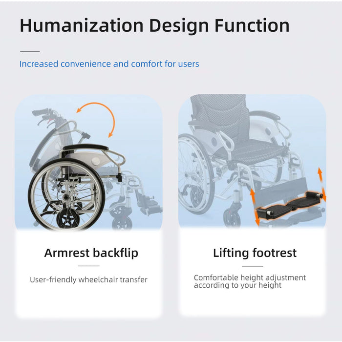 Innovative 6 Wheel Transport Wheelchair Lightweight Foldable Design With Dual Brakes Breathable Seat Anti Backflip Safety Perfect - Black / Silver