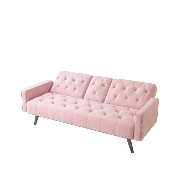 Sofa Bed With Nail Head Trim And Cup Holders - Pink