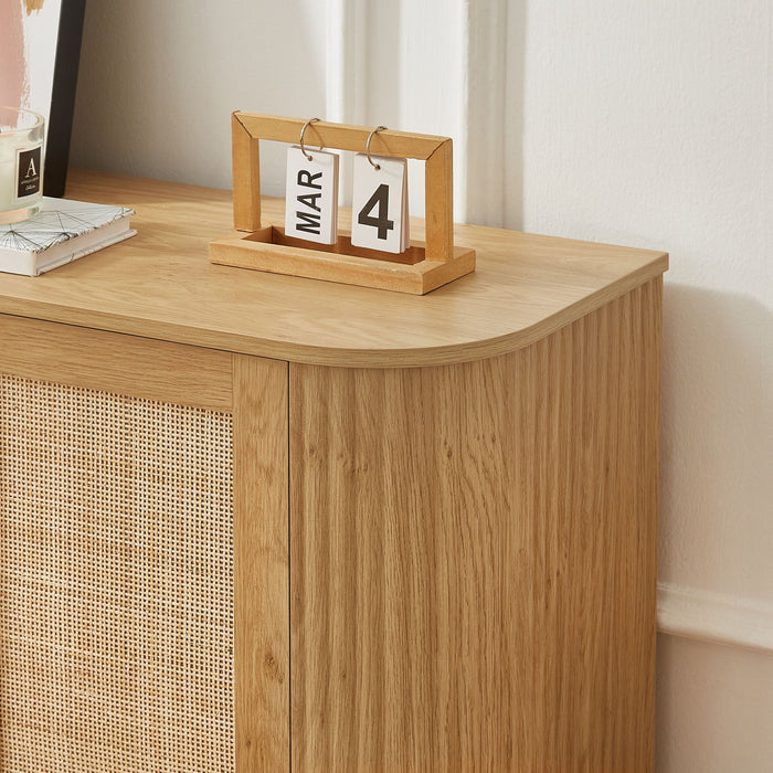 Contemporary Wave Shaped TV Stand With Rattan Doors