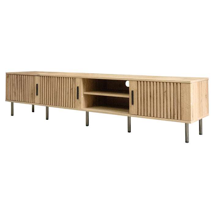 78" TV Stand For TVs Up To 85" With Closed Storage, Living Room Entertainment Center - Natural Wood