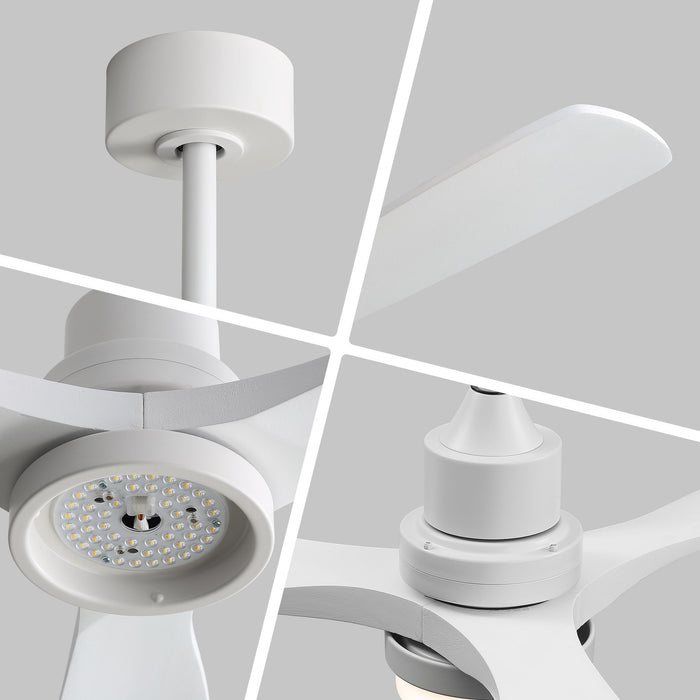52" Blade Ceiling Fan With Remote Controlled LED Light And Quiet DC Motor - White