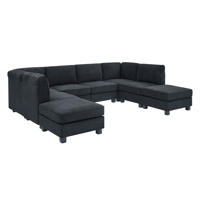 Upholstered Modular Sectional, Customizable Layout, Removable Cushions - Black