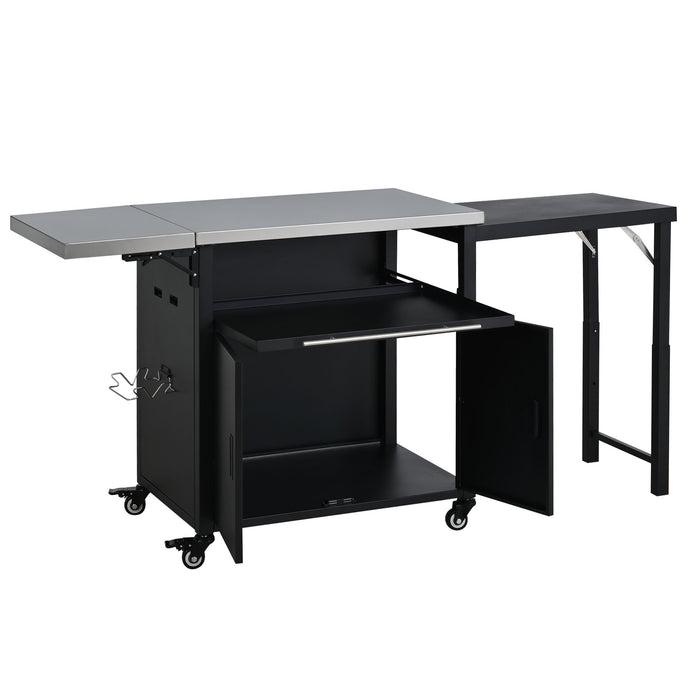 Foldable Outdoor Prep Station BBQ Cart With Trash Rack