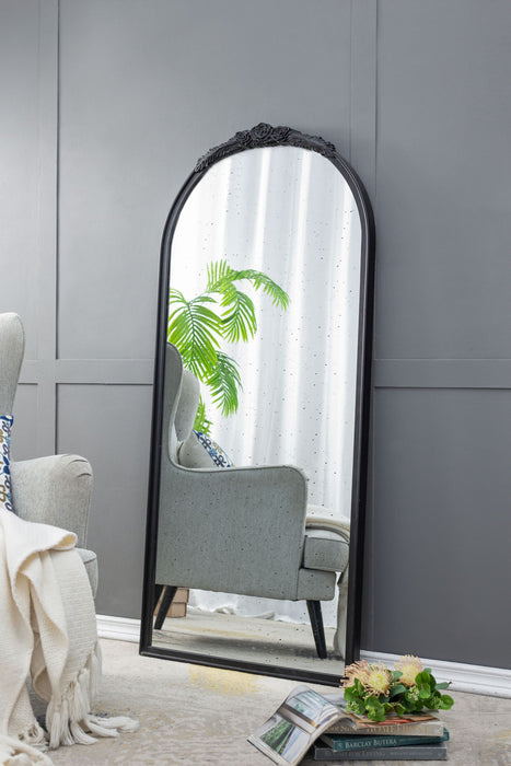 Hand Carved Rose Antique Mirror Frame, Wood Arch Mirror Wall Decor For Living Room