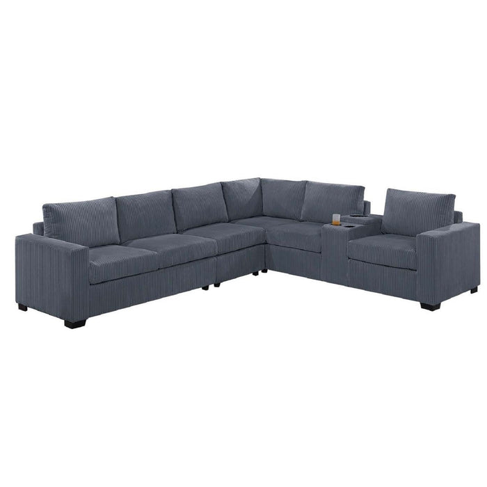 Modern Style L-Shape Sectional Set, USB Ports, Cup Holder