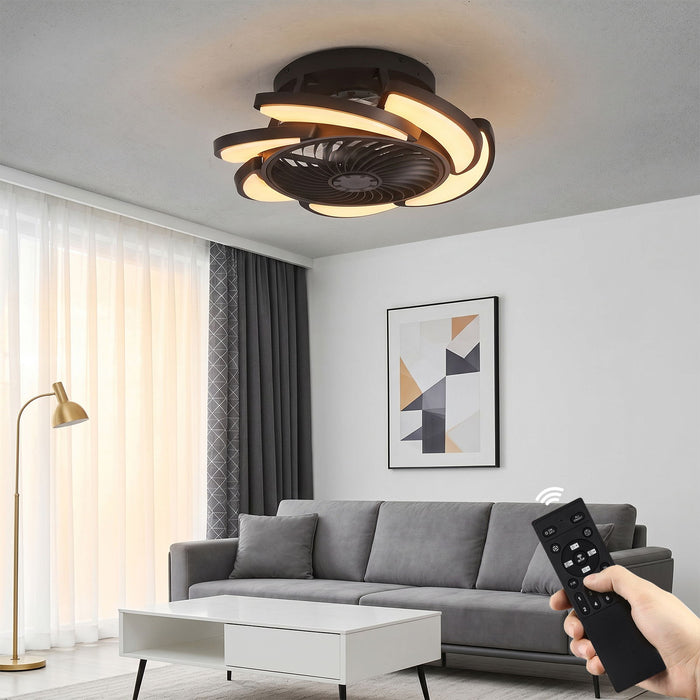 Bladeless Ceiling Fan With Remote Control, 6 Speeds Dimmable Light, Enclosed Low Profile For Living Room - Black