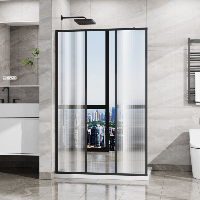 Shower Door With Center Mirror And Fluted Panels