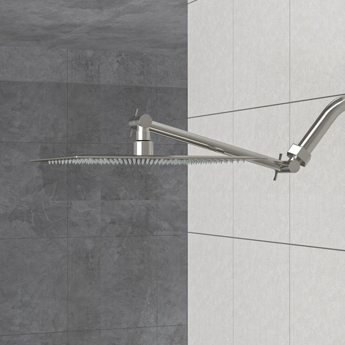 Luxury Rain Shower Head With Adjustable Arm, 10" Square, Stainless Steel - Brushed Nickel