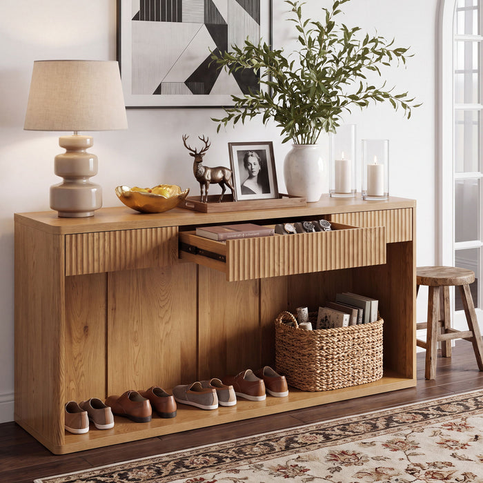 Fluted Console Table With 3 Drawers, Long Sofa Table Behind Couch For Living Room