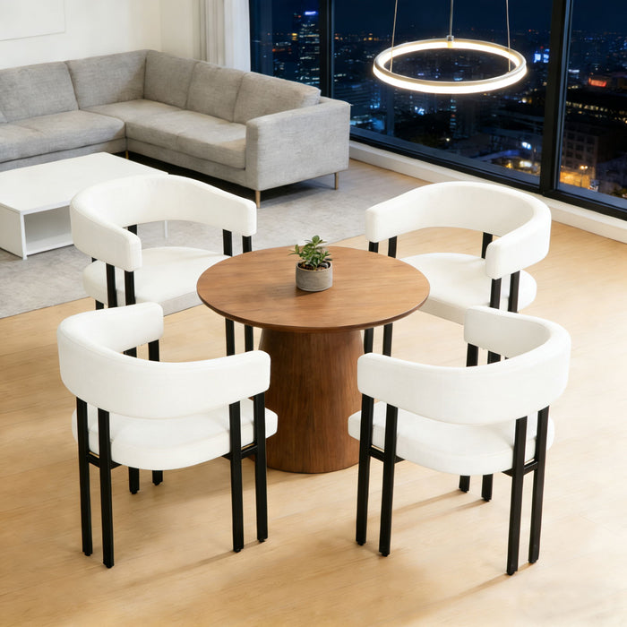 Modern Dining Upholstered Barrel Chair With Curved Back And Armrests
