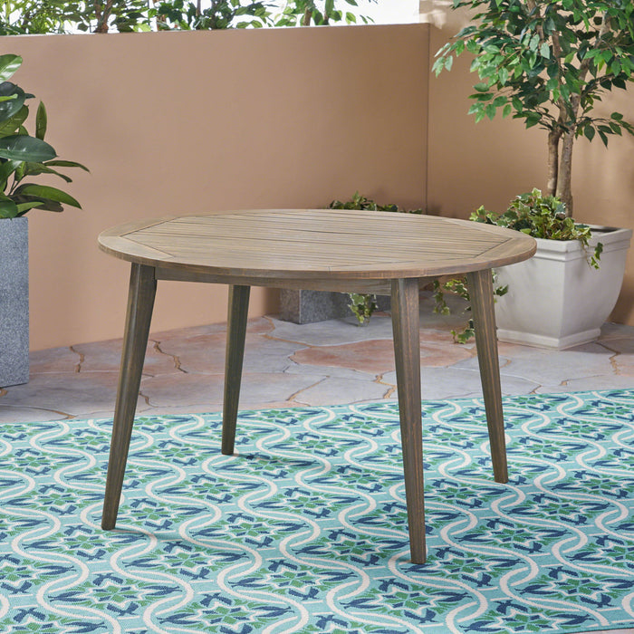 Round Outdoor Patio Table With Slatted Top - Gray