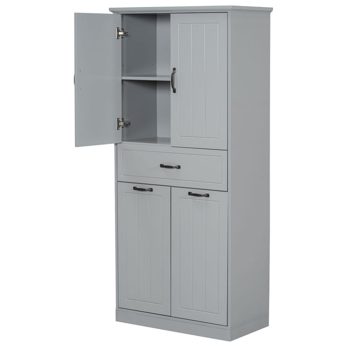 Modern Bathroom Storage Cabinet With Two Laundry Baskets, One Drawer, Adjustable Shelf