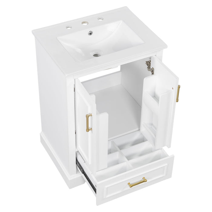 Bathroom Vanity With Sink, 1 Divided Drawer And 2 Soft Close Doors With Double Shelf