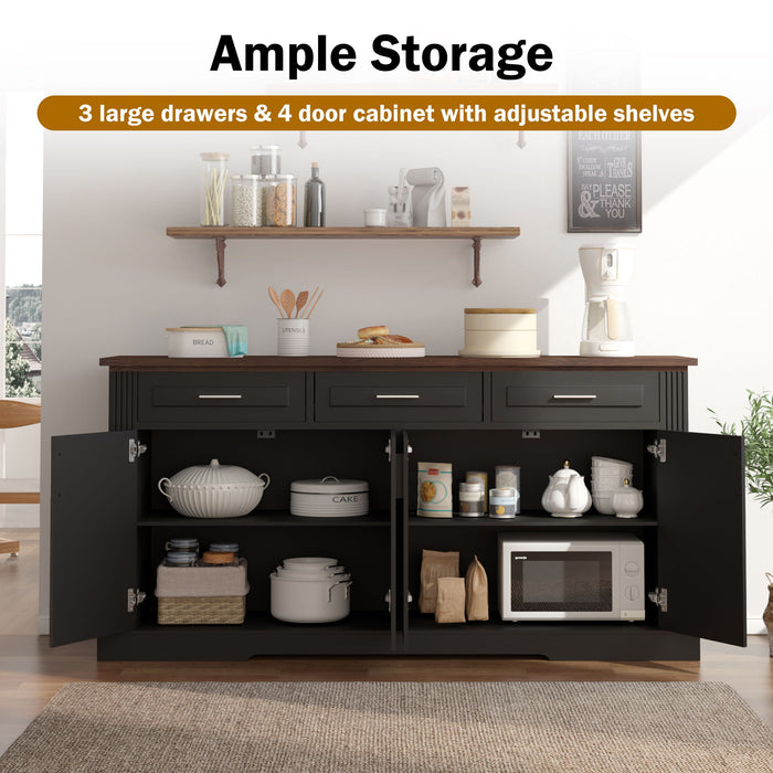 Fluted Sideboard Buffet Cabinet With 4 Doors And 3 Drawers