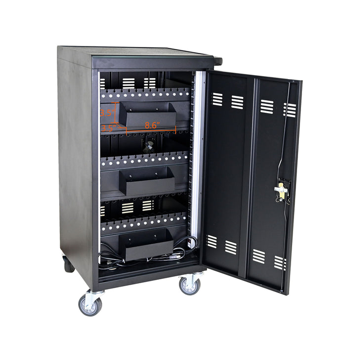 45 Bay Mobile School Charging Cart Station For Chromebook, Tablet And Laptop Computer With Power Strip Included - Black