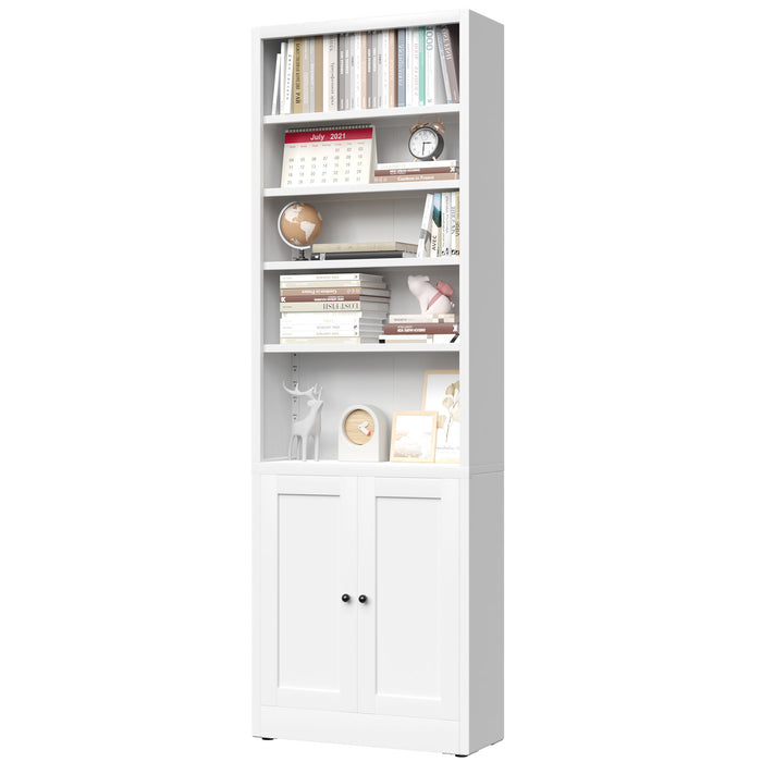 Bookcase Tall 5-Tier Adjustable Storage Shelf With Door Deep - White