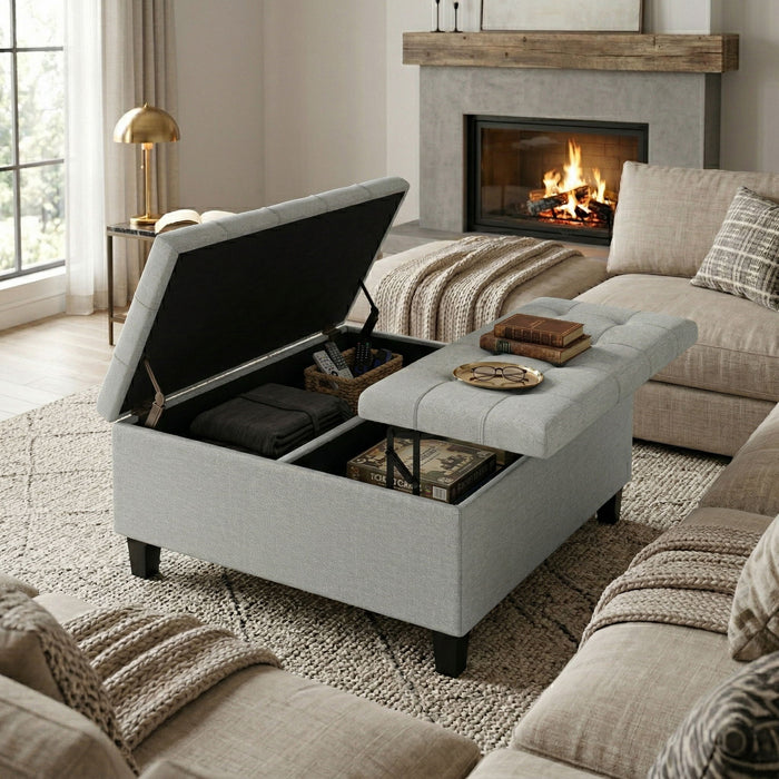 Harrison - Coffee Table Storage Ottoman Lift Top - Stone Gray