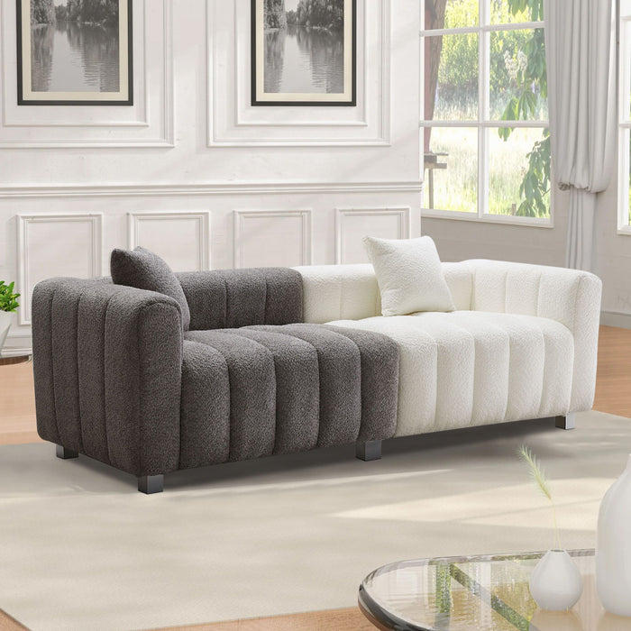 3 Seater Sofa With Metal Base Legs And 2 Pillows In +, 87.4" Premium Couch For Living Room - White / Gray