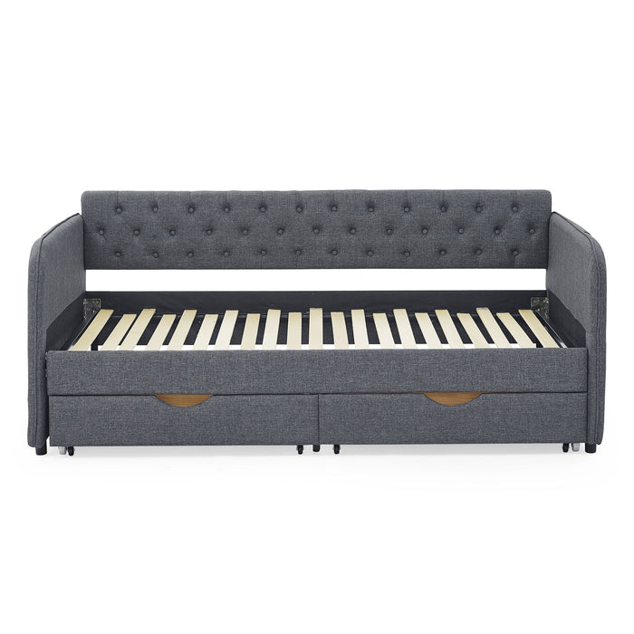 Daybed With Trundle And Storage Drawers, Flat Arms With Pocket