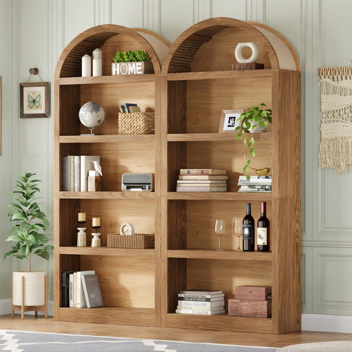 Freestanding Tall 5 Tier Display Bookcase For Living Room (Set of 2) - Brown