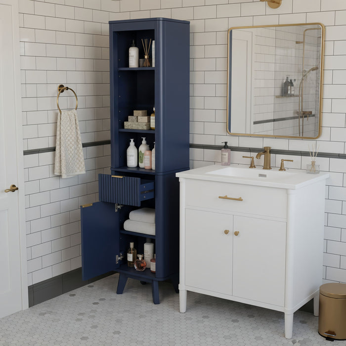 Tall Bathroom Storage Cabinet With Adjustable Shelves And 1 Drawer & Door