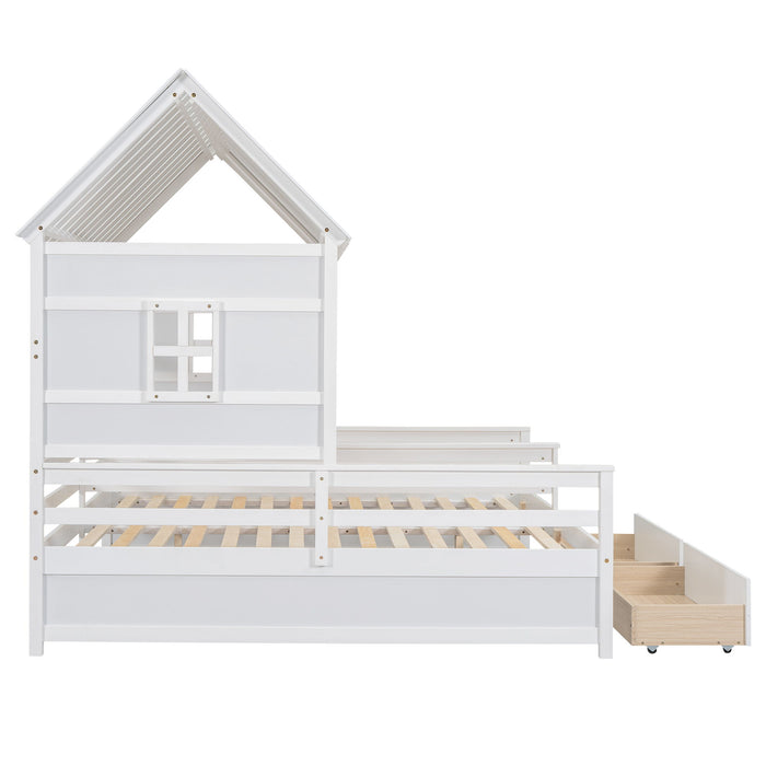 House Platform Beds With 2 Drawers, Side By Side Design