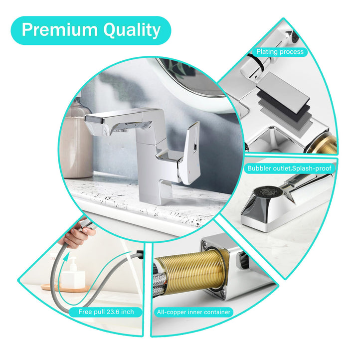 Modern Smart LED Bathroom Faucet With Temperature Digital Display And Pull Down Sprayer