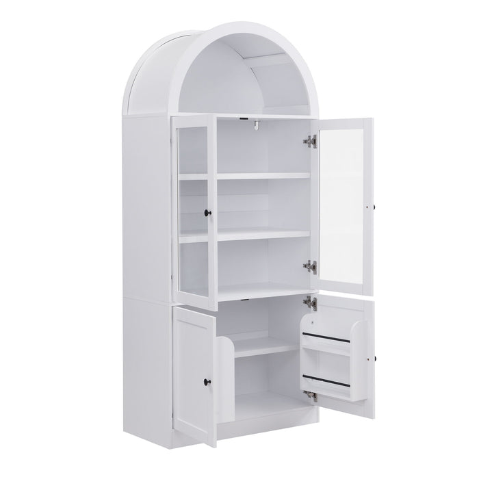 Tall Arched Top Storage Cabinet With 5 Tier Shelves, Soft Close Hinges