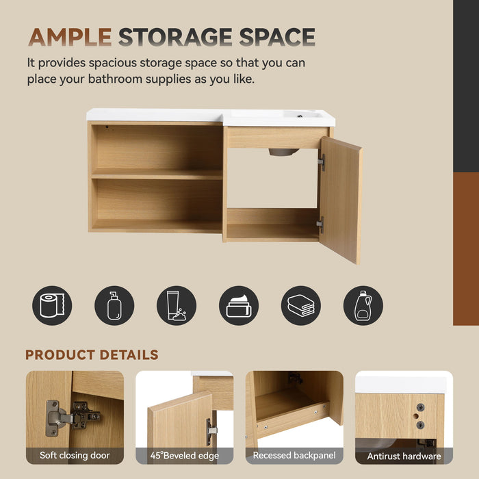 L-Shaped Wall Mounte Floating Bathroom Vanity With Integrated Sink